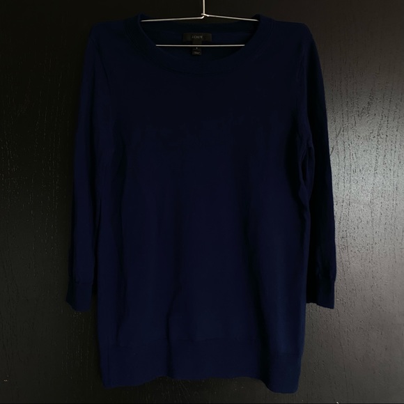 J.Crew Navy Merino Wool Tippi Crewneck Sweater Size Small, 3/4 length sleeve - Picture 3 of 7